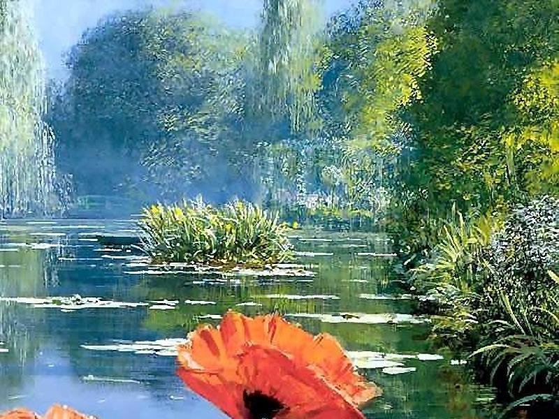 "Маки" ч.2 верх - пейзаж, природа, озеро, маки - оригинал