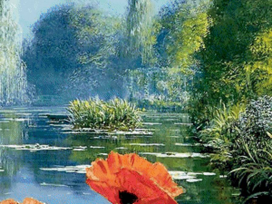 "Маки" ч.2 верх - природа, маки, озеро, пейзаж - предпросмотр