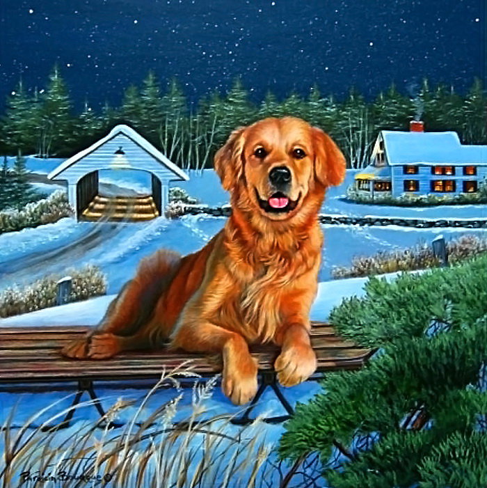 Серия "Друзья человека" - собаки, животные, зима, пейзаж, домик - оригинал