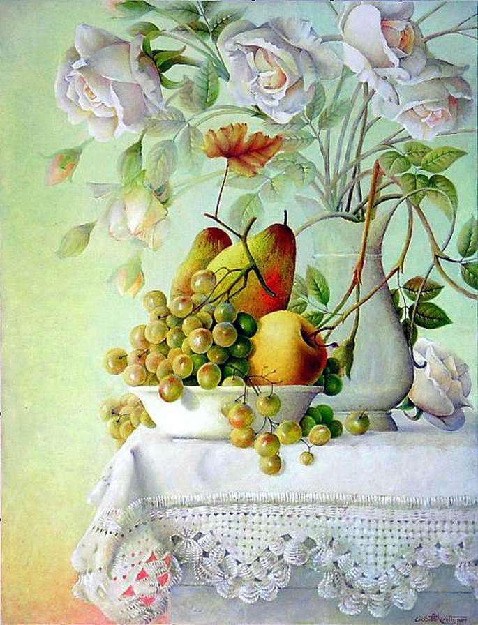 Натюрморт - цветы, фрукты, натюрморт - оригинал