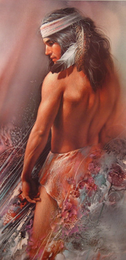 ли богл 23 индейский юноша - живопись, портрет, картина, ли богл, юноша, мужчина, парень - оригинал