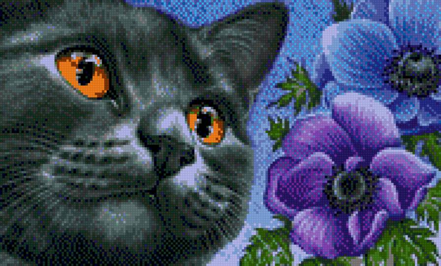 Кот и цветы - предпросмотр