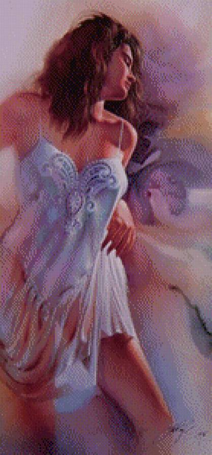 ли богл 44 девушка в голубом - живопись, девушка, красавица, нежность, ли богл, картина, дева - предпросмотр