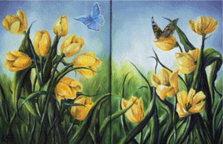 диптих - цветы, картина, диптих, картины - предпросмотр