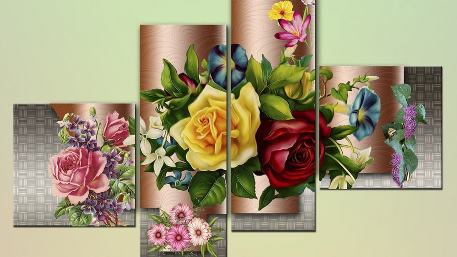 полиптих - картины, картина, цветы, полиптих - оригинал