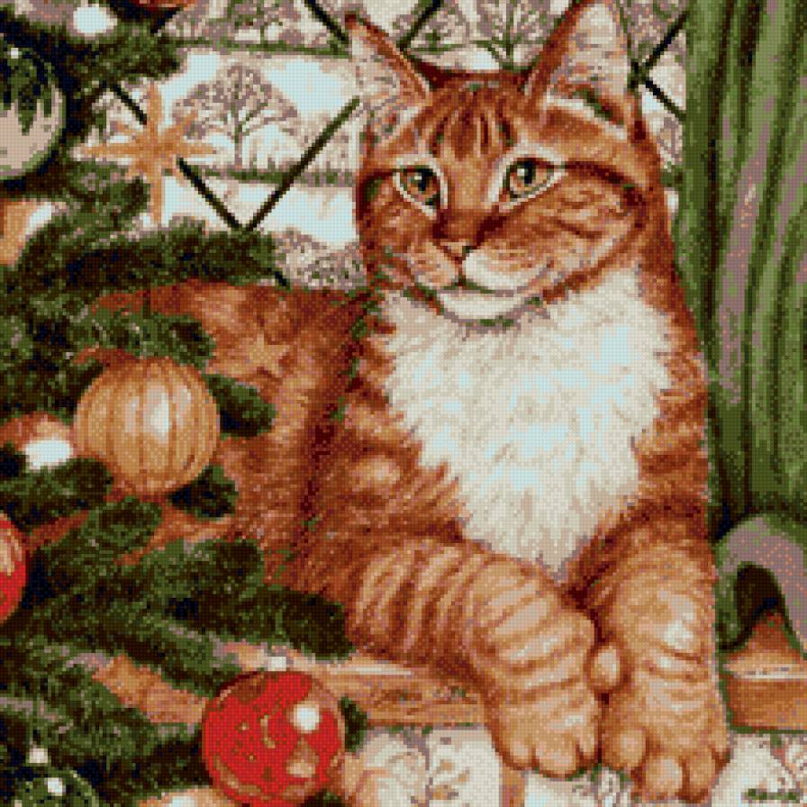 новогодний кот - кот, елка, новый год, снег - предпросмотр