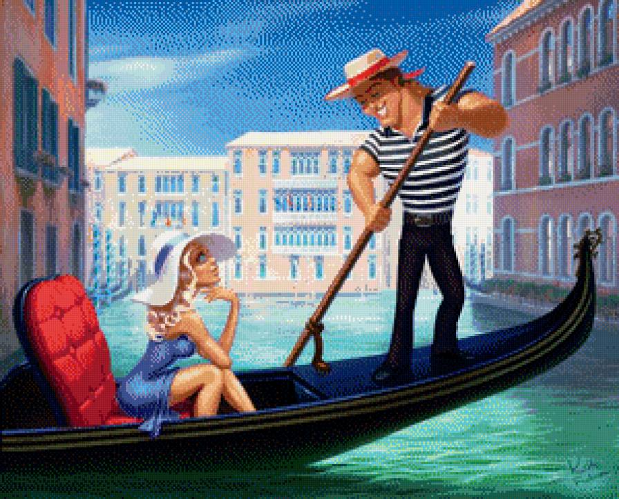 Чувства - пара, лодка, река, мужчина, девушка, домик - предпросмотр