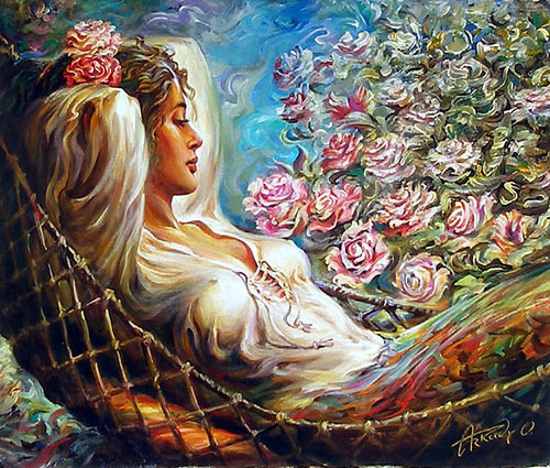 Отдых - цветы, девушка - оригинал