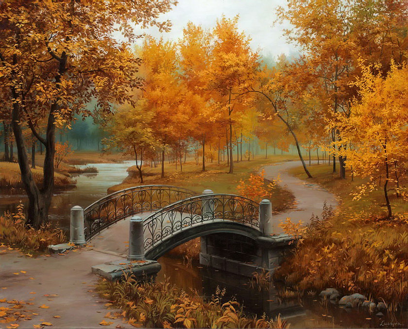 осень - мостик, осень, парк - оригинал