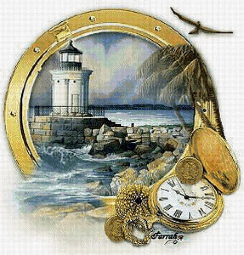 Часы с пейзажем - пейзаж, маяк, море, часы - предпросмотр