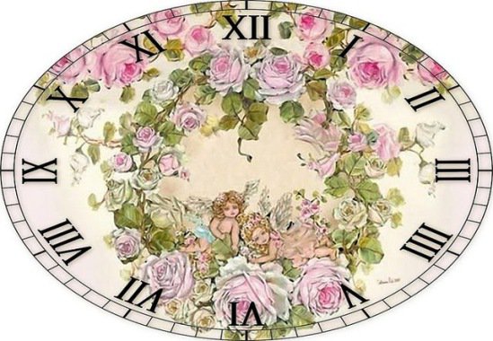 Часы с розами и ангелами - розы, часы, цветы, ангелы - оригинал