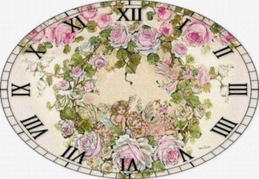 Часы с розами и ангелами - часы, ангелы, цветы, розы - предпросмотр