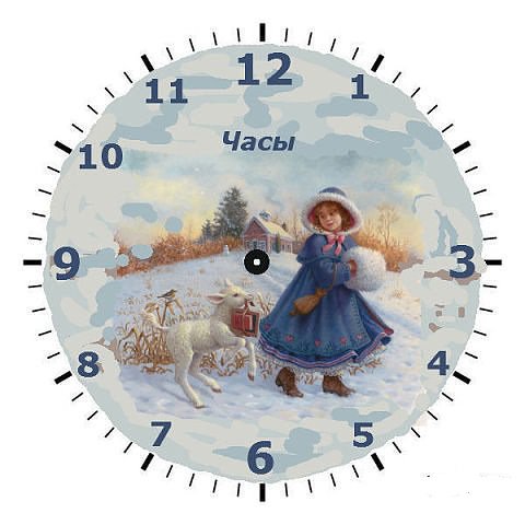 Часы с малышкой - дети, домик, овцы, зима, пейзаж, девочка, часы, животные - оригинал
