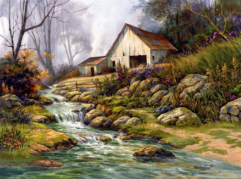 картина - речка, природа - оригинал