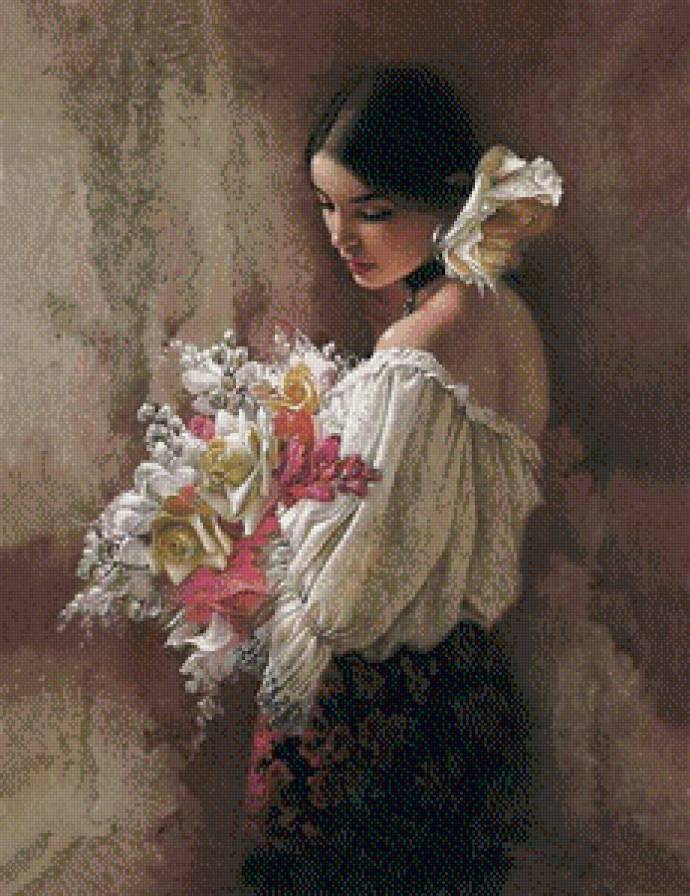 ли богл 49 девушка с букетом - ли богл, девушка, картина, нежность, цветы, дева - предпросмотр