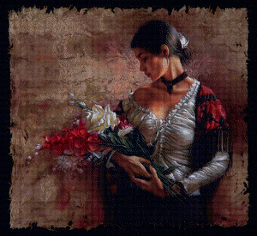 ли богл 57 девушка с гладиолусами - цветы, нежность, девушка, дева, картина, ли богл - предпросмотр