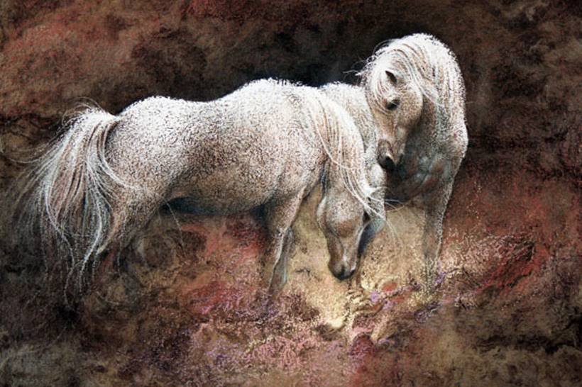 ли богл 66 лошади - ли богл, живопись, кони, картина, лошади, пара - оригинал