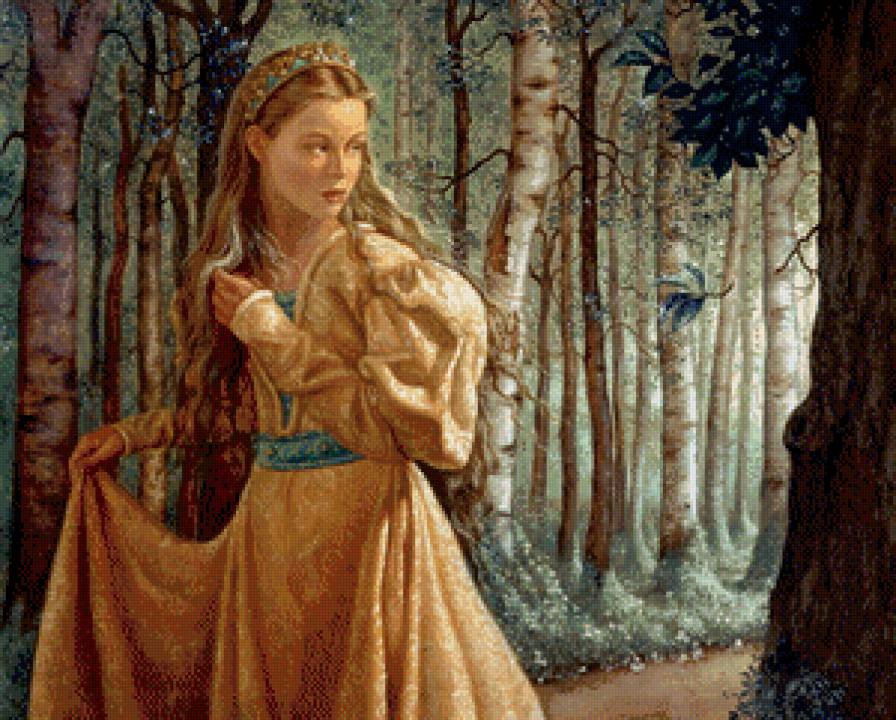 белоснежка в лесу - дева, красавица, сказка, девушка, картина, нежность, портрет - предпросмотр