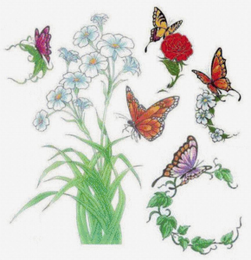 рисунок - цветы, насекомые, бабочки - предпросмотр