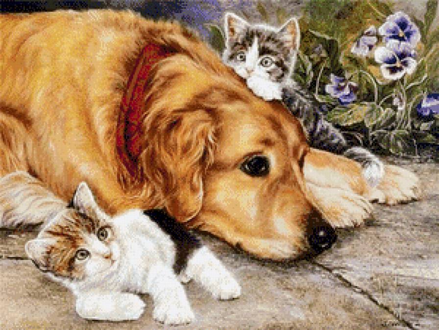 Нянька - собаки, кошки, животные, живопись - предпросмотр