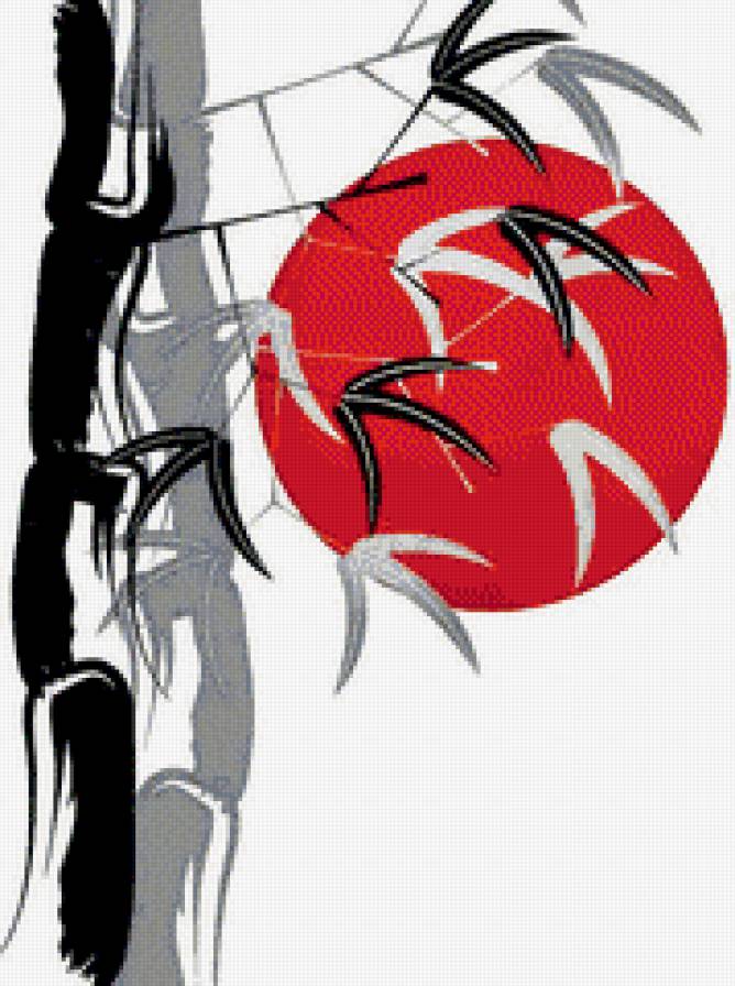 живопись востока - акварель, солнце, бамбук, япония - предпросмотр