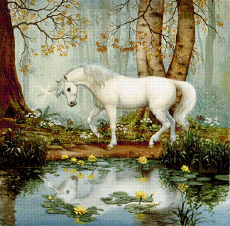 белый единорог - картина лошади - предпросмотр