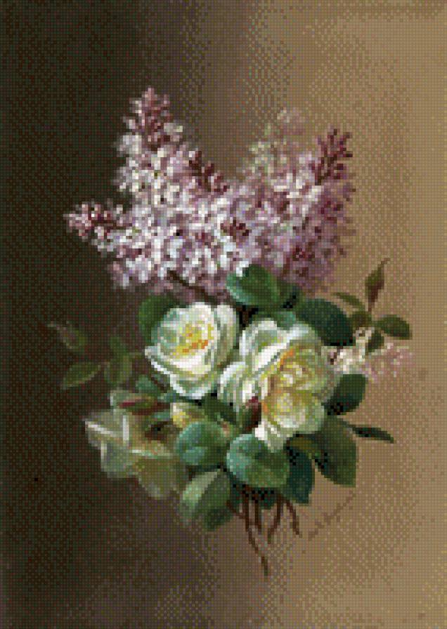 Нежный букет - сирень и розы - предпросмотр