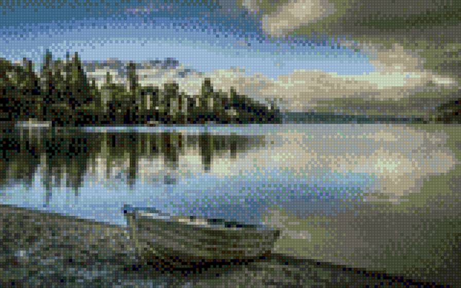 лодка - причал, вечер, лодка - предпросмотр