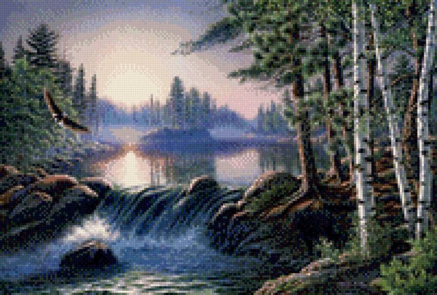 утро в горах - орел, природа, река, пейзаж - предпросмотр