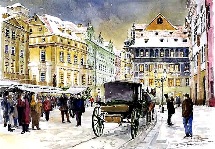 Городская зима - карета, город, дома, улицы, пейзаж, зима - оригинал