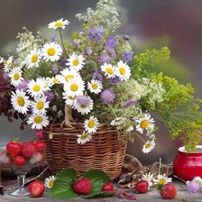 Схема вышивки «Полевые цветы с земляникой»