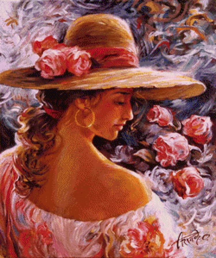 В шляпе и розах - цветы, девушка - предпросмотр