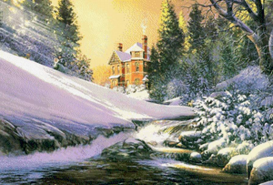 Серия "Зимний пейзаж" - река, домик, пейзаж, зима - предпросмотр