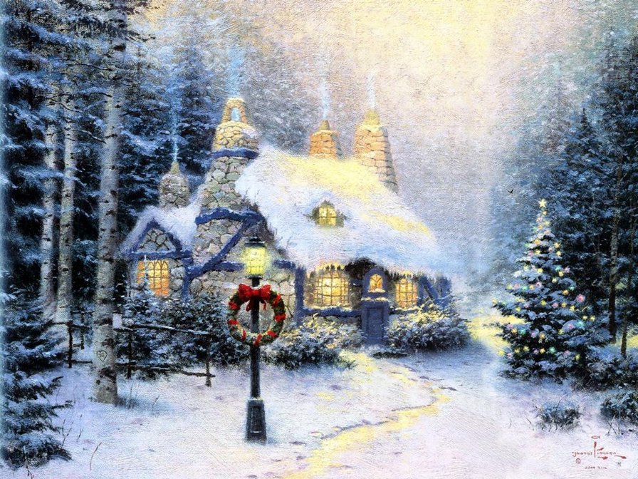 рождественский домик - рождество, снег, новый год, природа, домик, дом, зима, праздник, лес - оригинал