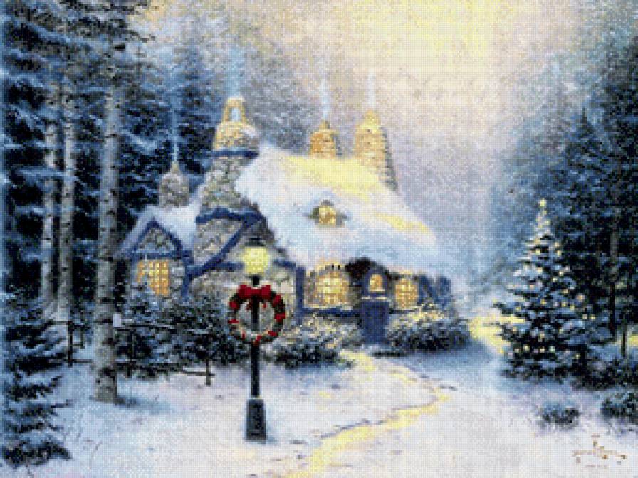 рождественский домик - природа, рождество, дом, снег, новый год, праздник, домик, лес, зима - предпросмотр