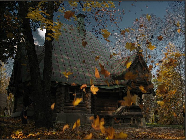 Усадьба Абрамцево - архитектура, листья, осень - оригинал
