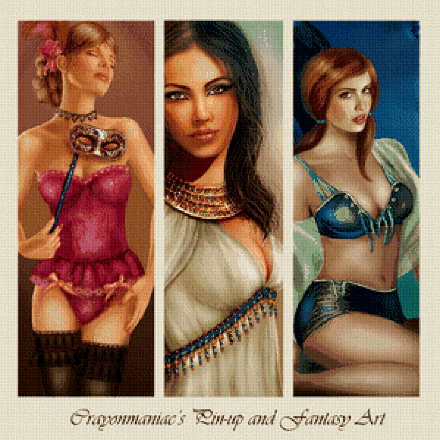 Триптих "Девушки" - красавица, дама, триптих, девушка - предпросмотр