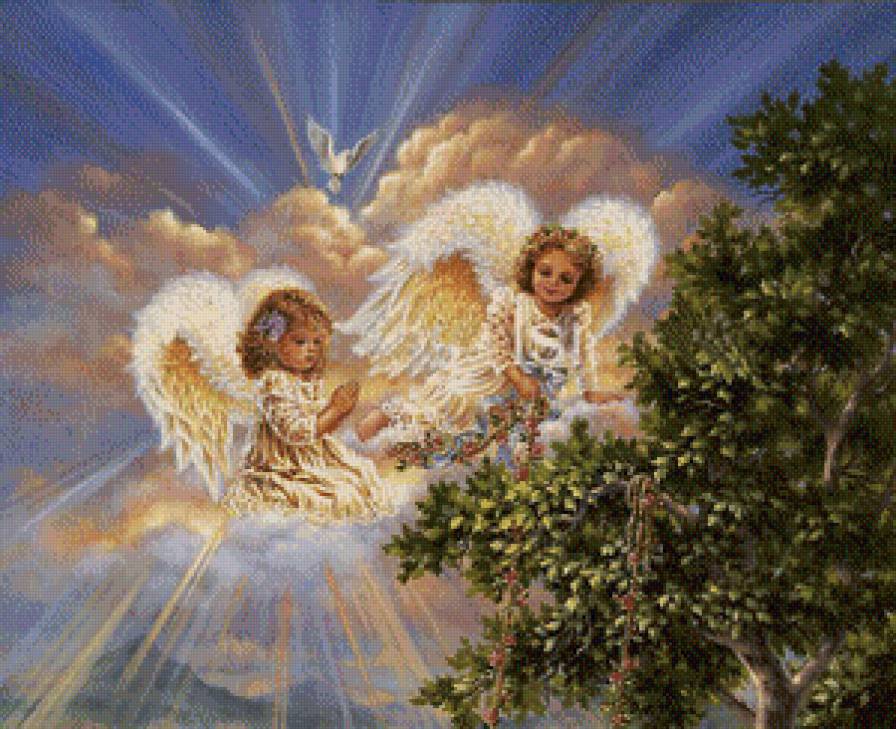 Триптих Ангелы хранители 1 - триптих, картина, фэнтези, ангелы, природа, живопись, дети - предпросмотр