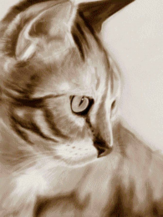 Кошка - живопись, монохром, животные, сепия, кошки - предпросмотр