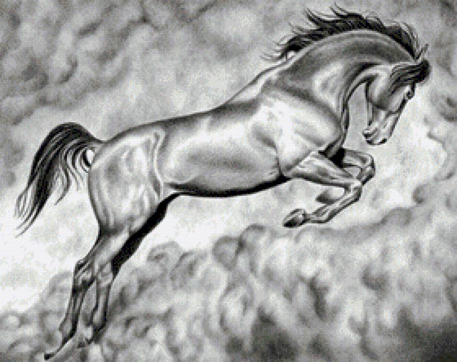 Конь,парящий в облаках... - монохром, лошади, животные, живопись - предпросмотр