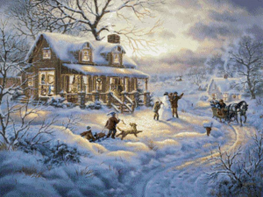 Judy Gibson - пейзаж, зима, рождество, дети - предпросмотр
