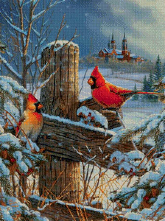 птицы - зимний пезаж, птицы - предпросмотр