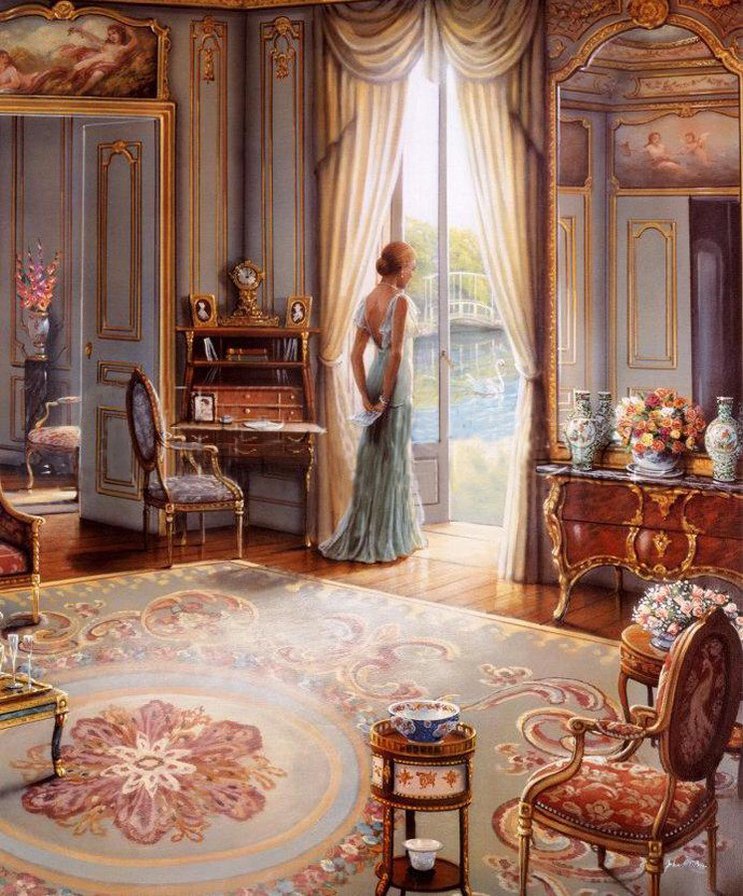 John P. O’Brien - интерьер, уют, девушка, американские художники - оригинал