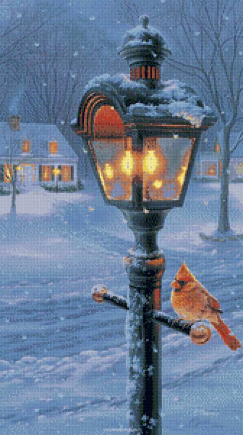 новый год - фонарь, снег - предпросмотр