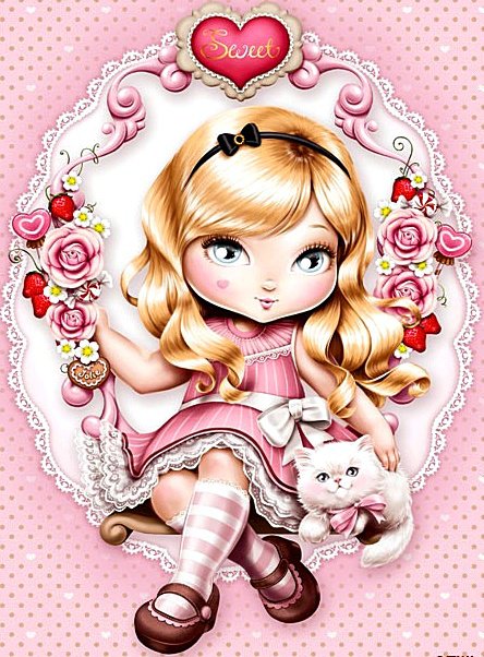 Девочка с котенком - дети, картинка, детское, девочка, котенок, животные - оригинал