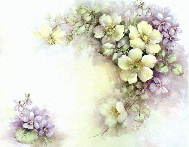 уголок с фиалками - фиалки, гирлянда, шиповник, уголок, подушка - оригинал