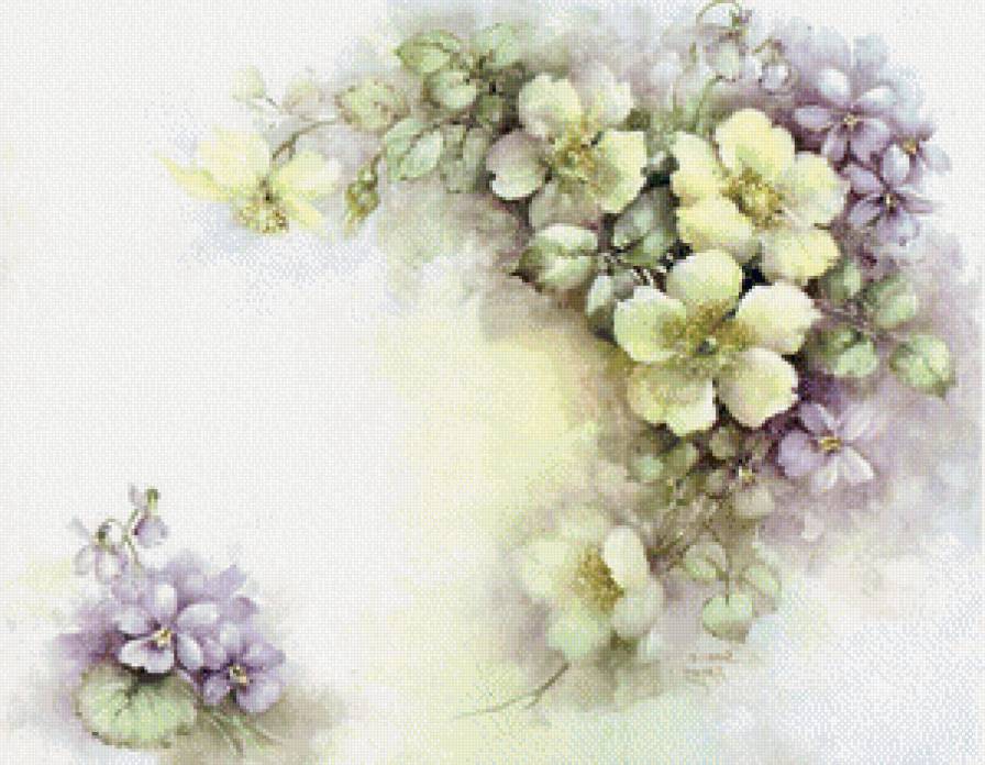 уголок с фиалками - гирлянда, шиповник, фиалки, подушка, уголок - предпросмотр