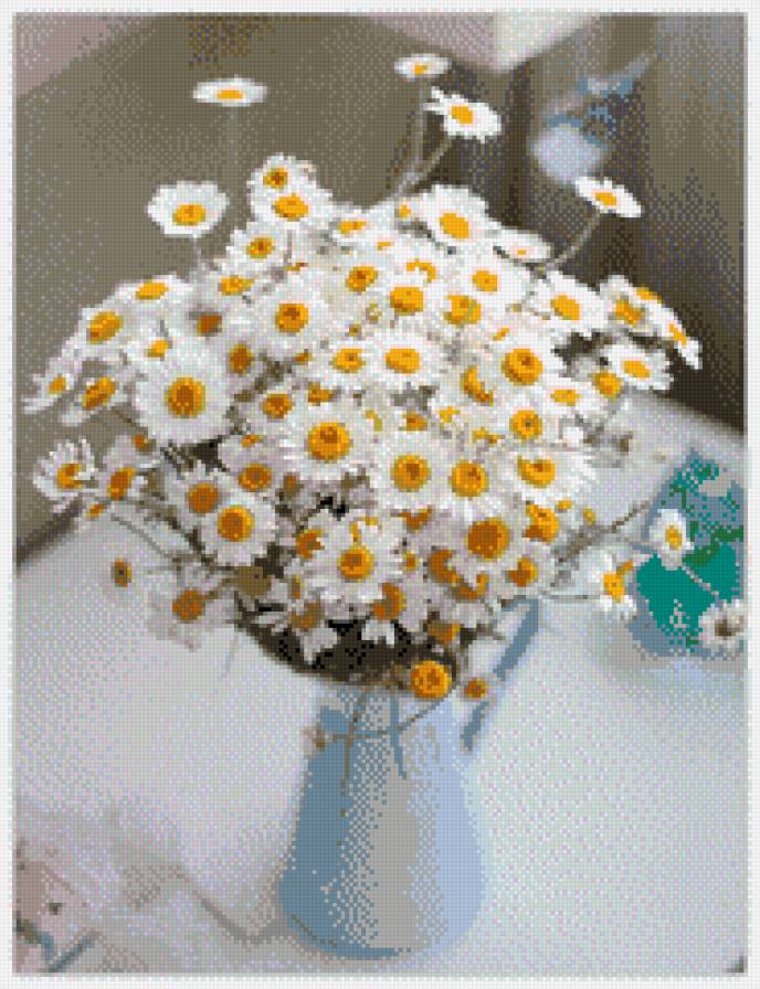 Ромашковый букет - пастель, керамика, ромашки, натюрморт - предпросмотр