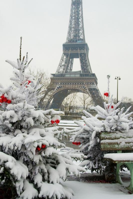 Новый год в Париже - новый год, башня, елка, париж, снег, зима - оригинал