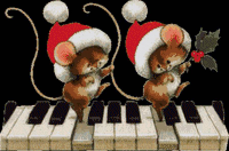 Новогодние мышки на рояле - новый год, мыши, рояль, мышки - предпросмотр